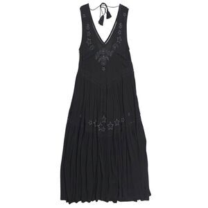 SOMEDAYS LOVIN Whimsigoth Boho Fairy Witchy Midi Dress Star Embroidered XS Black